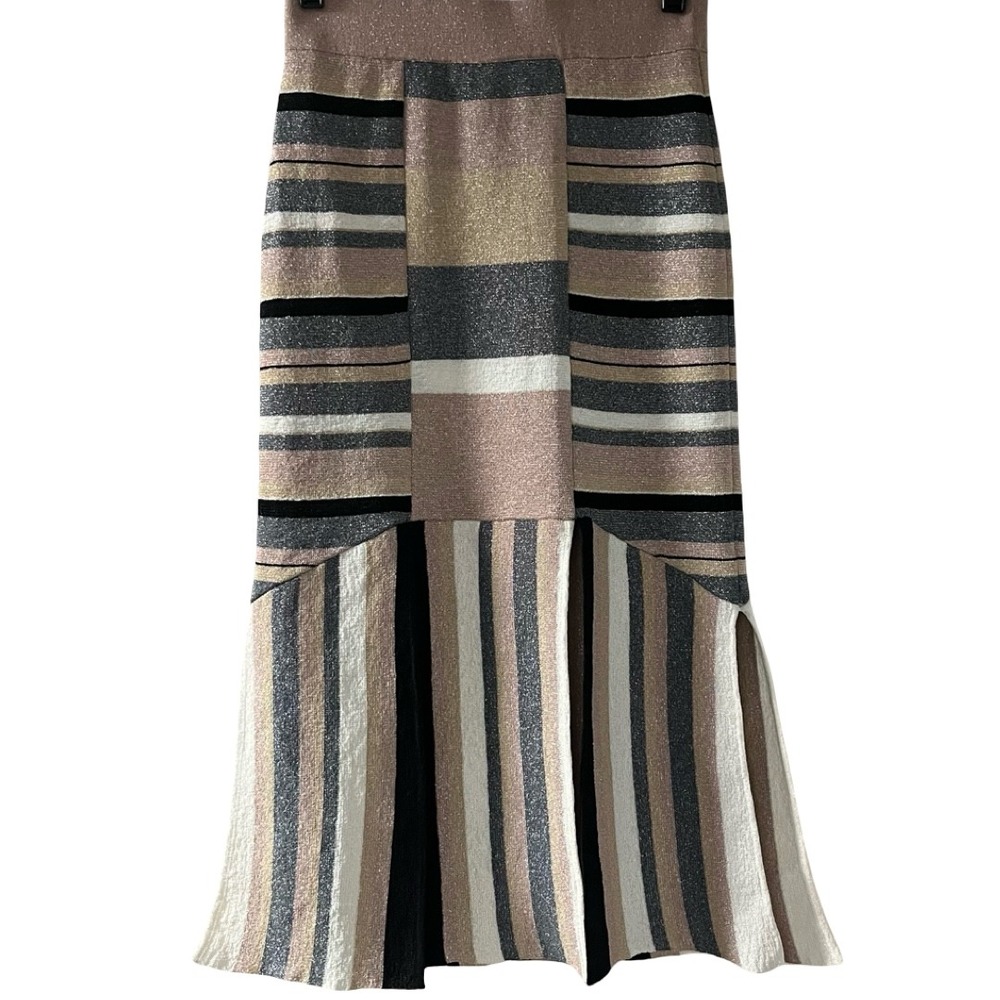 Anthropologie Tabula‎ Rasa Rosetti Striped Skirt Metallic Sparkle Flare Size S
